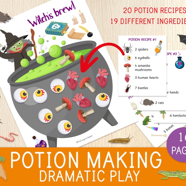 Halloween Potion Making Dramatic Play, Witch Brews Pretend Play, Educational Game for Kids, Counting Activity, Preschool Centers, Homeschool