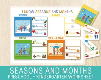 Months of the Year & Seasons, NORTHERN HEMISPHERE, Preschool, Kindergarten, Homeschool Activity, Busy Book Pages, Circle Time, Printable