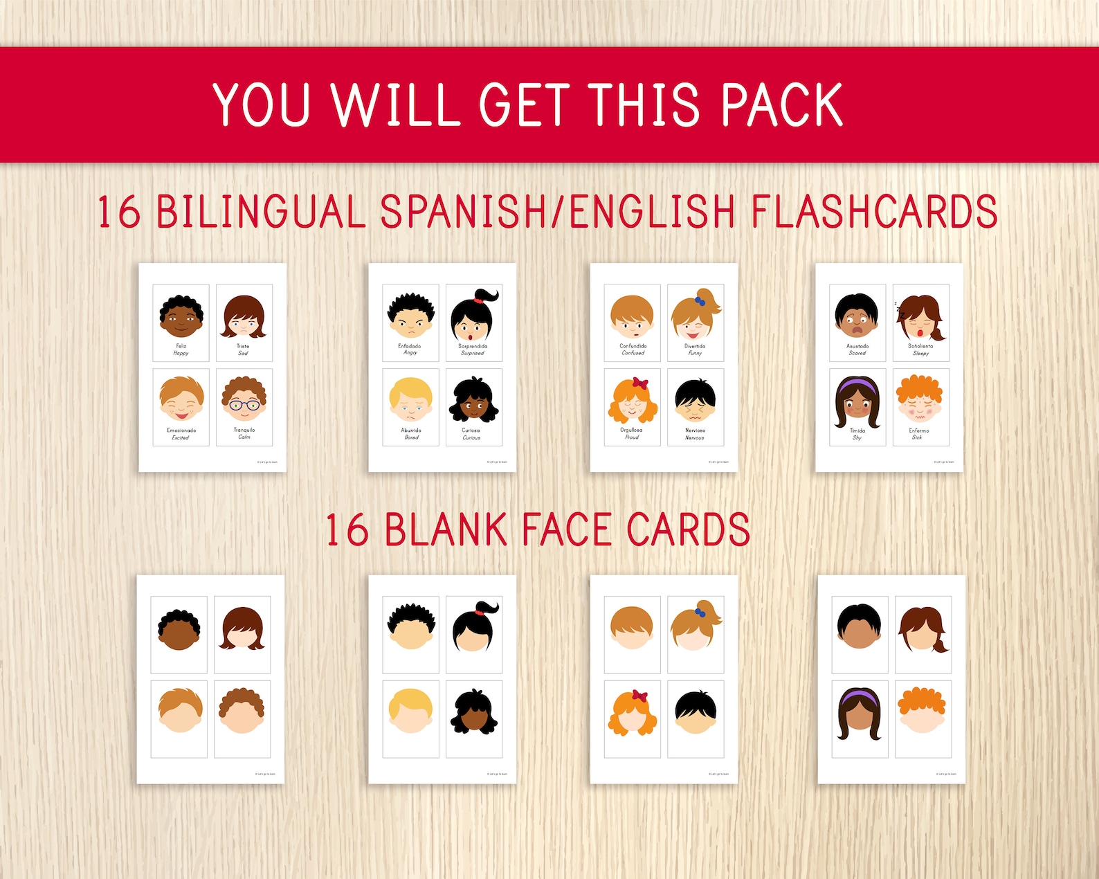Spanish & English Emotions Flashcards and Blank Face Cards - Feelings ...