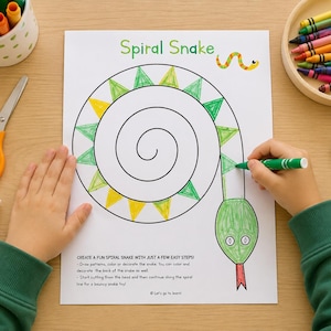 Snake Craft For Kids, Coloring & Cutting Activity, Scissor Skills, Preschool, Kindergarten, Homeschool, Educational Printable, Centers image 2