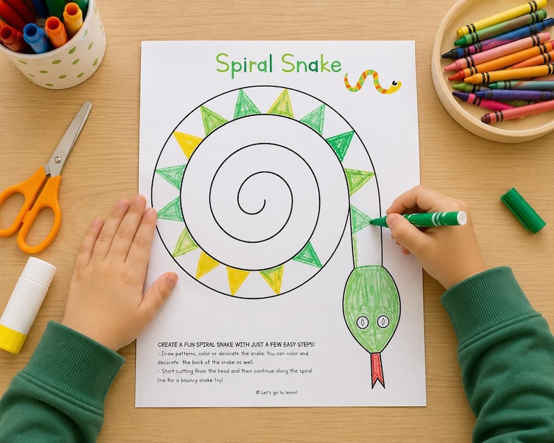Snake Craft For Kids, Coloring & Cutting Activity, Scissor Skills, Preschool, Kindergarten, Homeschool, Educational Printable, Centers image 2