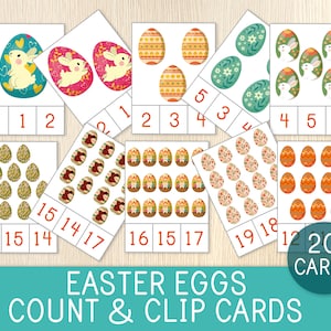 Carte da contare e ritagliare per le uova di Pasqua - Numeri da 1 a 20 - Carte da contare - Flashcard - Gioco per bambini e scuola materna - Attività di conteggio - Gioco di primavera