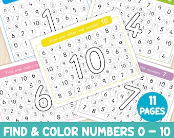 Numbers Worksheets - Find & Color Numbers - Number Recognition - Toddler, Preschool, Kindergarten Educational Game, Math Centers, Homeschool