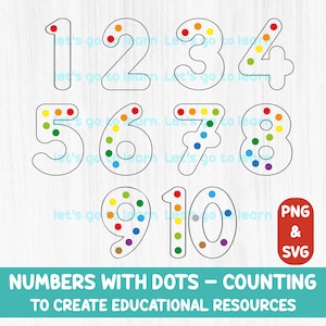 Números com pontos de contagem Clipart - Numerais Clip Art - Gráficos de matemática - Crianças em idade pré-escolar - Jogo de contagem - PNG e SVG - Reconhecimento de números