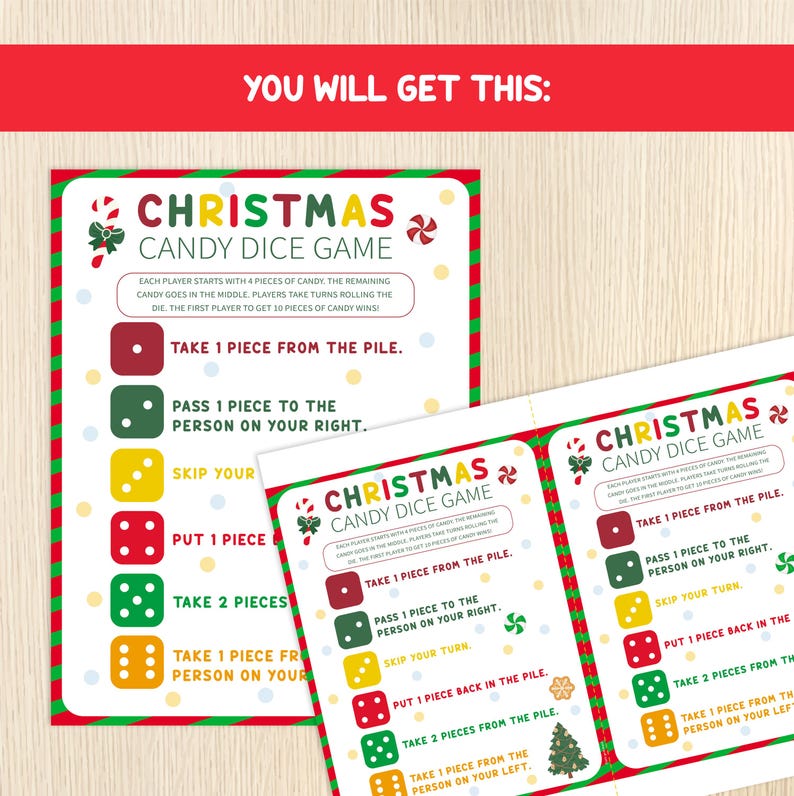 Christmas Candy Dice Game - Printable Holiday Party Game for Families ...