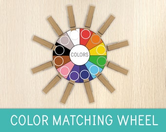 Color Matching Wheel Activity, Matching Game, Teaching Colors,  Fine Motor Skills, Toddler, Preschool, Homeschool, Learning Binder,Printable