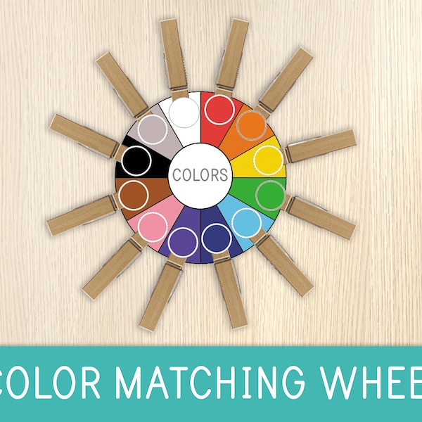 Color Matching Wheel Activity, Matching Game, Teaching Colors,  Fine Motor Skills, Toddler, Preschool, Homeschool, Learning Binder,Printable