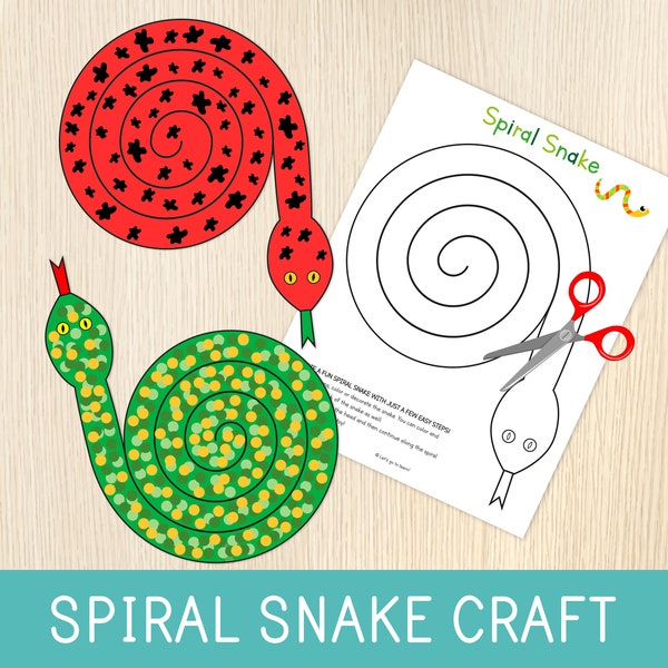 Snake Craft For Kids, Coloring and Cutting Activity, Scissor Skills, Preschool, Kindergarten, Homeschool, Centers, Educational Printable