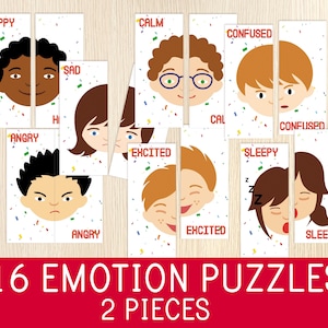 Emotion Puzzles, Matching Games, Feelings, Toddlers, Preschool Activity, Busy Bag Idea, Quiet Time, Puzzles for Kids, Emotional Intelligence