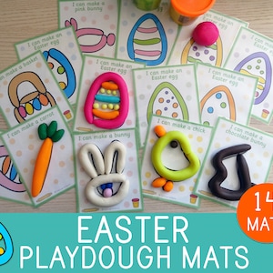 Ostern Knetmatte, 14 visuelle Karten, Play Doh, Kleinkind Aktivität, Vorschule, Kindergarten, Partyspiel, Osterei, Hase, Feinmotorik