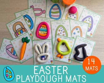 Easter Play Dough Mats, 14 Visual Cards, Play Doh, Toddler Activity, Preschool,Kindergarten,Party Game, Easter Egg, Bunny, Fine Motor Skills