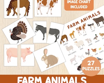 Farm Animals Matching Game for Kids - Animal Puzzles - Farm Animal Activity - Montessori Inspired - Toddler, Preschool, Kindergarten Game