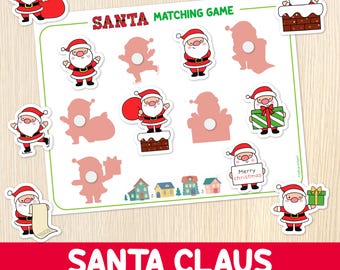 Christmas Worksheet - Santa Matching Game - Toddler & Preschool Matching Activity - Shadow Matching - Educational Holiday Game - Centers