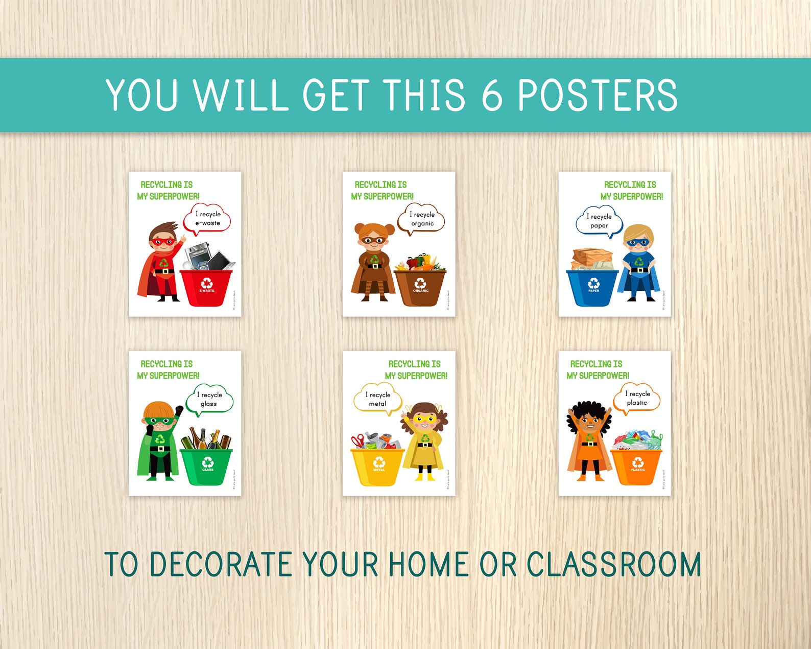 Recycling Heroes 6 Posters Learn to Recycle Earth Day Etsy.de