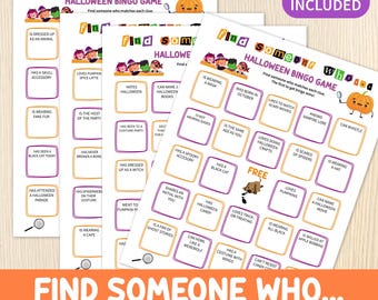 Halloween Find Someone Who Game, Bundle of 4, Icebreaker Activity, Mix & Mingle Bingo, Printable Halloween Party Games, Find The Guest Bingo