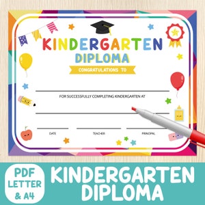 Kindergarten Abschluss Zertifikat - Kindergarten Graduate Diploma - Printable - Letzter Tag des Kindergartens - Abschluss Zertifikat - Nicht Bearbeitbar