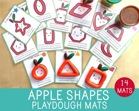 Apple Shapes Play Dough Mats - Play Doh Cards - Toddler Activity - Preschool - Kindergarten - Fine Motor Skills - Math Centers Game