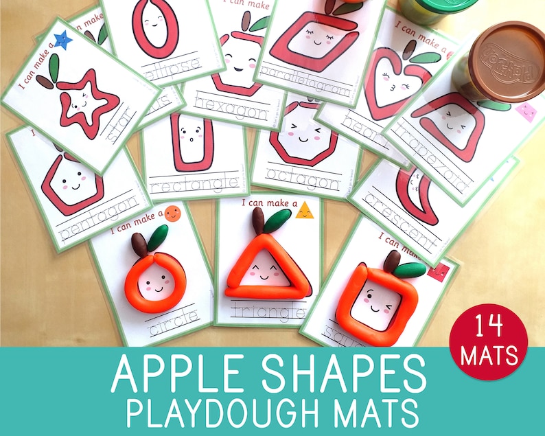 Tapis en pâte à modeler en forme de pomme - Cartes Play Doh - Activité pour tout-petits - Jardin d'enfants - Jardin d'enfants - Motricité fine - Jeu de centre de mathématiques image 1