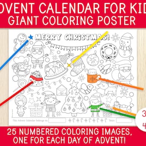 Advent Calendar For Kids - Giant Coloring Advent Calendar - Countdown To Christmas- Holidays Activity - Home & Classroom -Printable Calendar