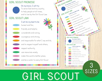 Girl Scout Promise and Law Printable, Girl Scout Law, Girl Scout Promise, Daisy Flower Girl Scout, Daisy Petals Handout, Scouting Principles