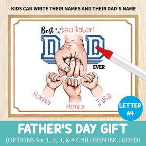 Regalo personalizado para el Día del Padre, póster imprimible del mejor papá del mundo, puños personalizados para papá e hijos, niño pequeño, preescolar, cumpleaños de papá, recuerdo
