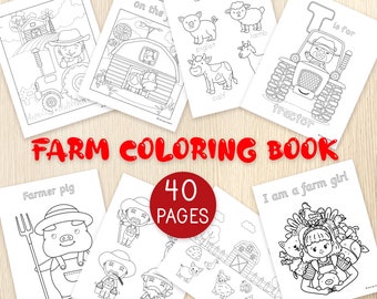 Dibujos para colorear de la granja - 40 hojas para colorear para niños - Animales de granja para colorear - Recuerdos para fiestas de la granja - Cumpleaños en la granja - Vida en la granja - Imprimibles