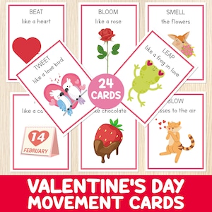 Valentine's Day Movement Cards - Valentines Game - Toddler, Preschool & Kindergarten Activity - Brain Breaks - Valentines Action Cards image 1