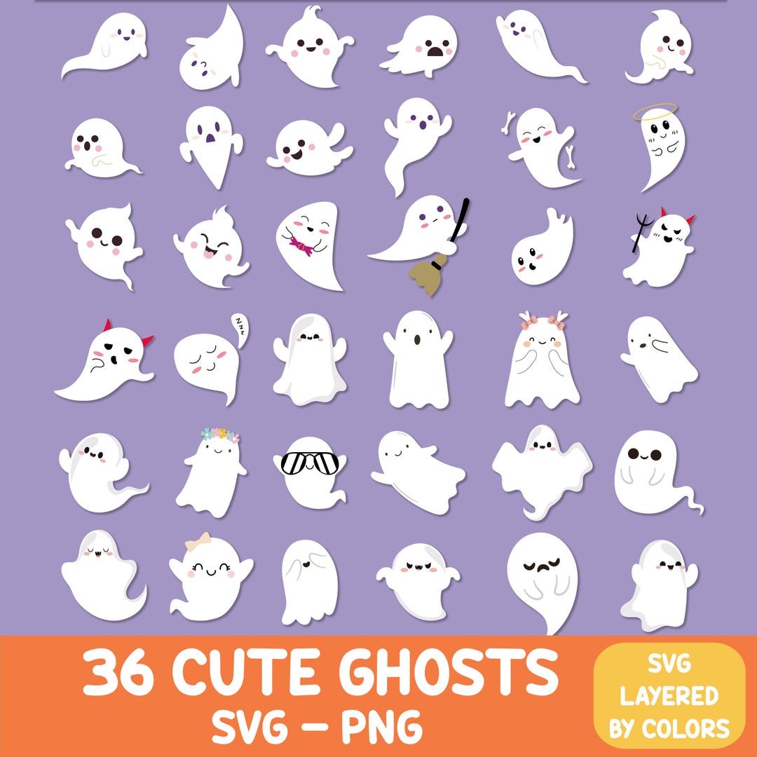 Ghost SVG Bundle - Cute Halloween Ghost Clipart Set - Ghost Cut Files ...
