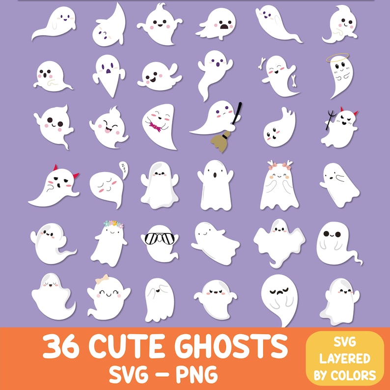 Ghost SVG Bundle - Cute Halloween Ghost Clipart Set - Ghost Cut Files ...