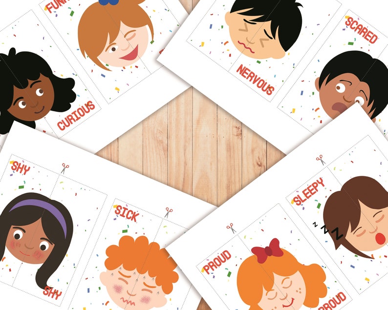 Emotion Puzzles Matching Game Feelings Toddlers Preschool Etsy