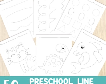 Bundel met werkbladen voor voorschoolse lijntracering - oefenen met schrijven en handschrijven - overtrekactiviteiten voor peuters - leerplan voorschoolse