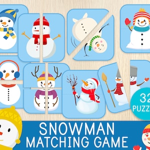 Gioco di abbinamento pupazzi di neve, attività di abbinamento, 32 puzzle, bambini piccoli, scuola materna, gioco invernale, sacchetti per attività invernali, momento di tranquillità, abilità di abbinamento