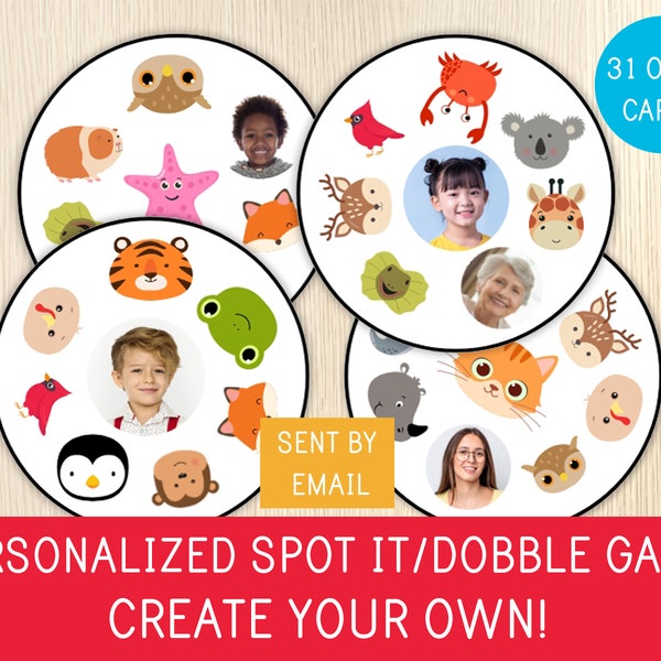 Juego personalizado de estilo Spot It, Dobble o Búscalo, Crea tu juego de cartas imprimible, Familia o Escuela, Actividad de fiesta, Regalo personalizado