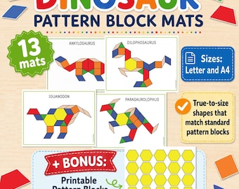 Dinosaur Pattern Blocks Mats — Preschool & Kindergarten Shape Matching Activity — Printable Templates — Math Center Worksheets