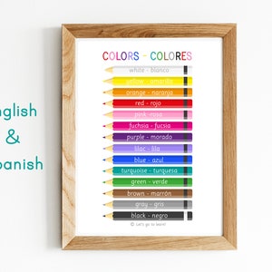 English-Spanish Colors Poster, Printable Poster, Bilingual Resource, Home & Classroom Decor, Wall Art, Educational Chart, Art Kids Room