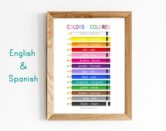 English-Spanish Colors Poster, Printable Poster, Bilingual Resource, Home & Classroom Decor, Wall Art, Educational Chart, Art Kids Room