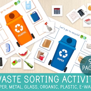 Waste Sorting Activity, Garbage Sorting, Trash, Rubbish, Recycling Game, Earth Day Activity, Ecology, Environment, Preschool, Kindergarten