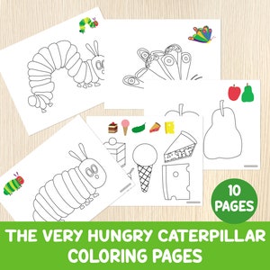 Pagine da colorare di The Very Hungry Caterpillar, 10 fogli da colorare, attività di abilità motorie fini, bambini piccoli, centri prescolari, istruzione parentale, stampabili