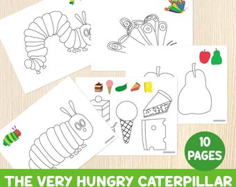 The Very Hungry Caterpillar Coloring Pages, 10 Coloring Sheets, Fine Motor Skills Activity, Toddler, Preschool Centers, Homeschool,Printable