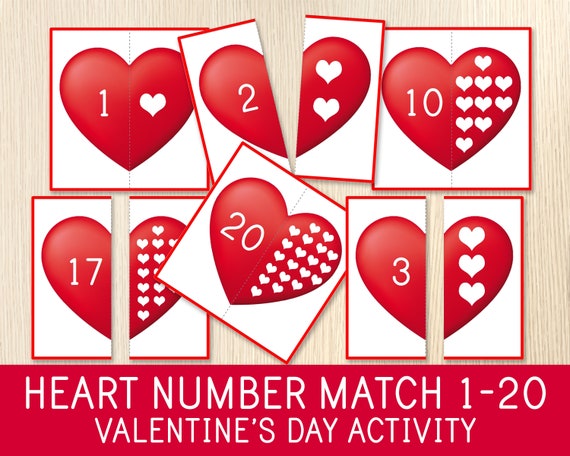 Numbers and Hearts Matching Game Numbers 1-20