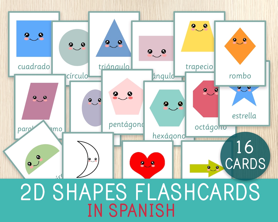Shapes Flashcards in SPANISH, 2D Shapes, Preschool, Kindergarten Cards, Learning Shapes, Spanish