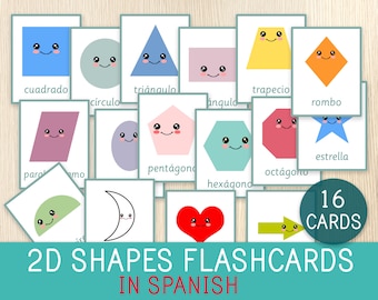 Shapes Flashcards in SPANISH, 2D Shapes, Preschool, Kindergarten Cards, Learning Shapes, Spanish Vocabulary, Spanish Resources For Kids