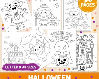 Halloween Coloring Pages — 50 Printable Halloween Coloring Sheets — Cute Spooky Coloring Book — Preschool Halloween Activities