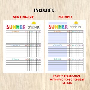 Printable Editable SUMMER Daily Checklist for Kids, Chore Chart ...