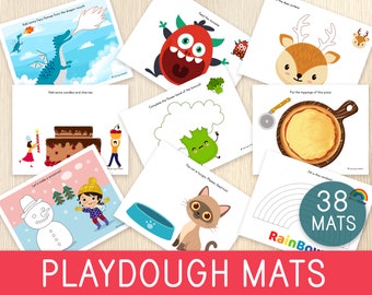 Playdough Mats, Set of 38 Printable Mats, Activity Mats, Modeling Dough Pages, Toddler Game,  Preschool Craft, Sticker Mats, Fun, Art