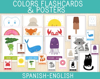 Colors Flashcards and Posters - Spanish and English - Bilingual Resources - Preschool, Kindergarten - EFL -Classroom & Home Decor
