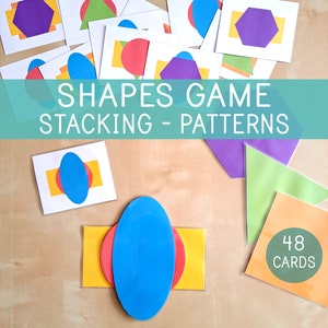 Modèles avec des formes, Empiler des formes, Idée de gros sacs, Compétences visuelles, École maternelle, Jardin d'enfants, Cartes de tâches mathématiques, Éducation imprimable
