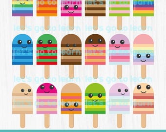 Popsicles Clipart Bundle - 18 Cute Summer Ice Cream PNGs - Kawaii Popsicles Set - Summer Graphics - Cartoon Ice Lolly