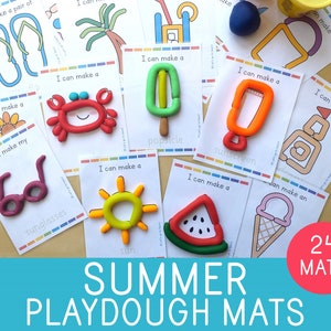 Summer Playdough Mats, 24 Visual Cards, Play Doh, Toddler Activity, Preschool, Kindergarten, Fine Motor Skills, Educational Printable