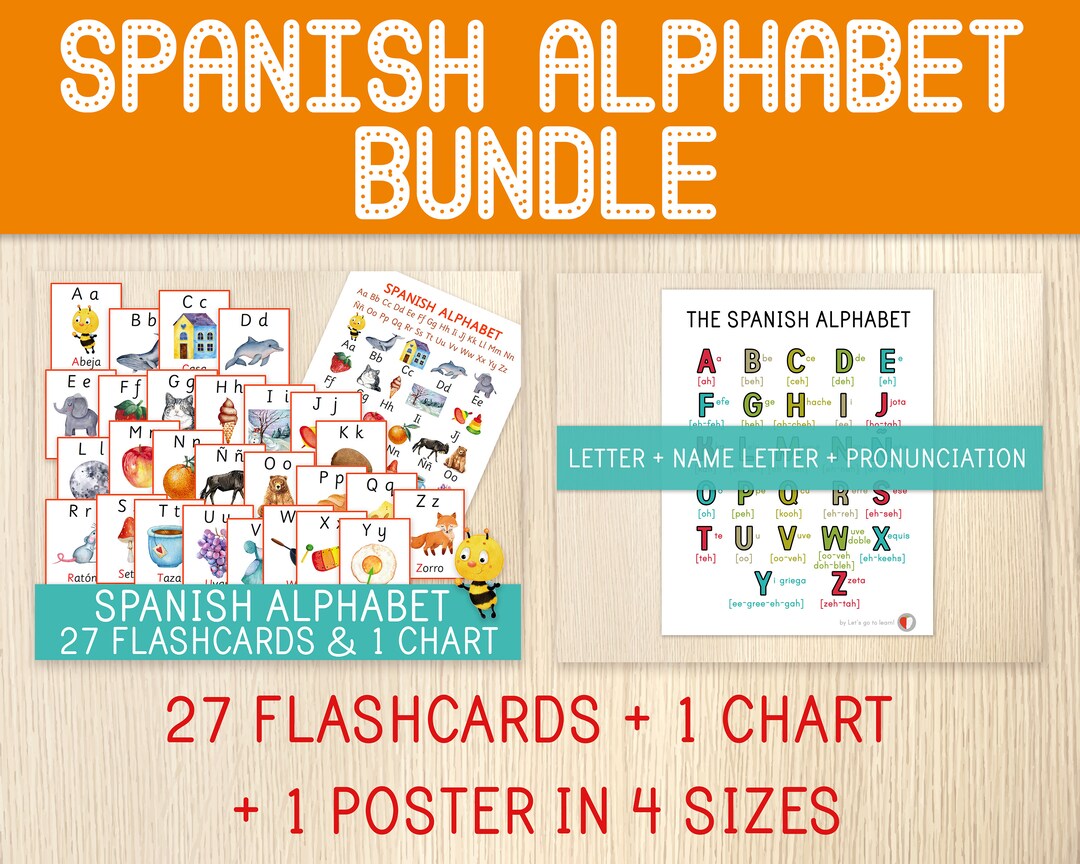 Spanish Alphabet BUNDLE, 27 Flashcards, 1 Chart & 1 Pronunciation ...